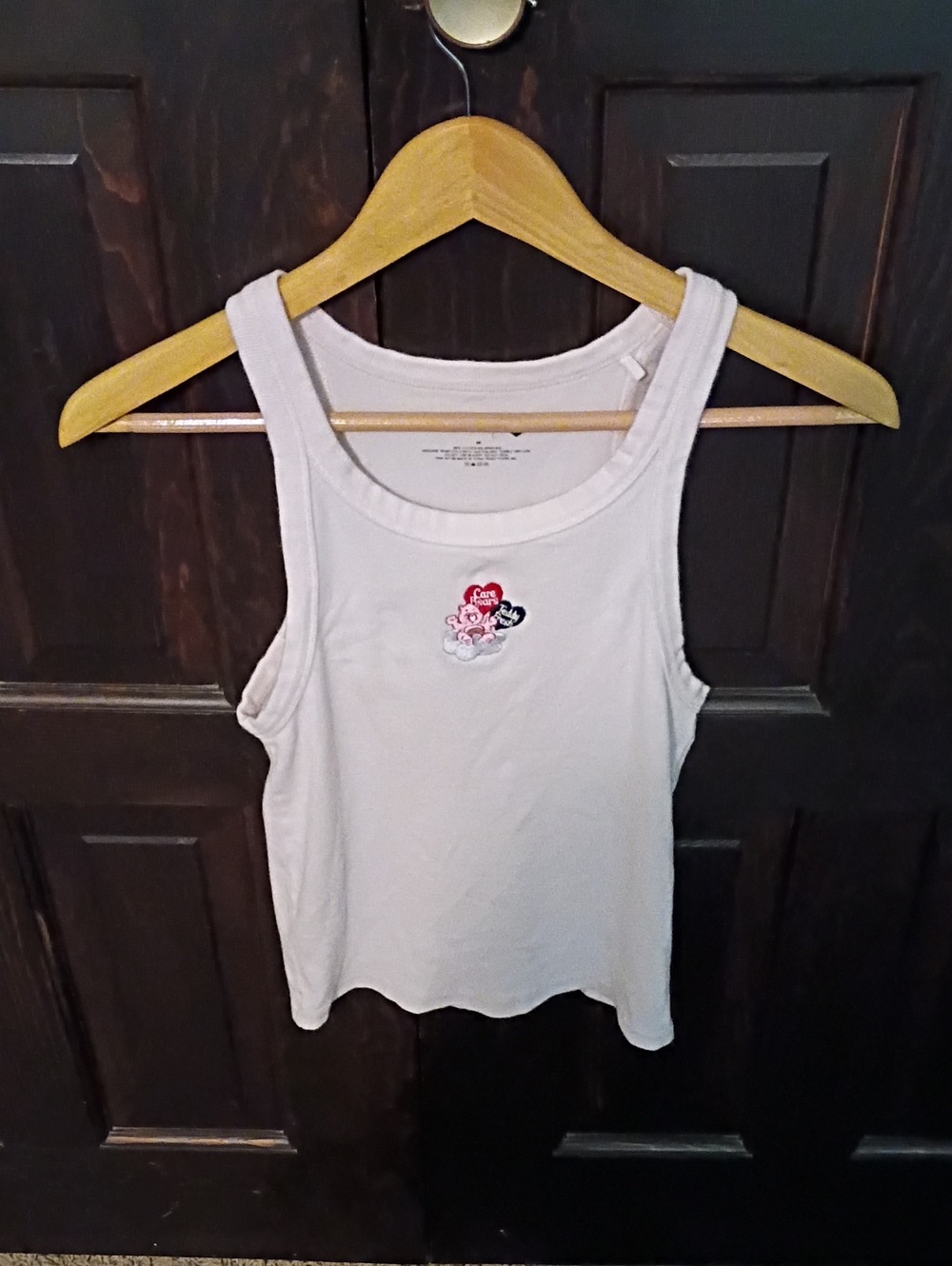 Teddy Fresh Brand Light Pink Ribbed Tank Top with Embroidered Patch Of CareBear